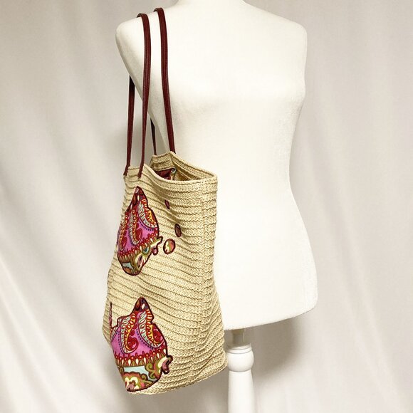 Vera Bradley Resort Medallion Seashore Beach Tote Fish Straw Faux Leather Trim - Picture 2 of 11